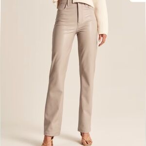 Abercrombie & Fitch Beige High-Waisted Leather Pants